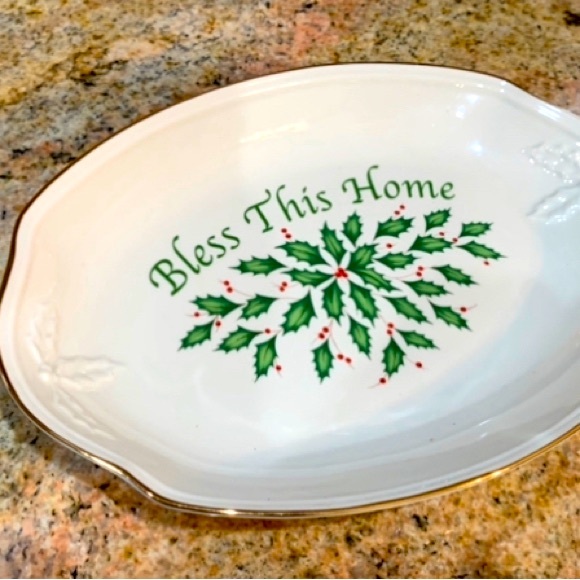 Lenox Holiday Ivory "Bless This Home" 10" Tray. New condition, no box. - Picture 2 of 7